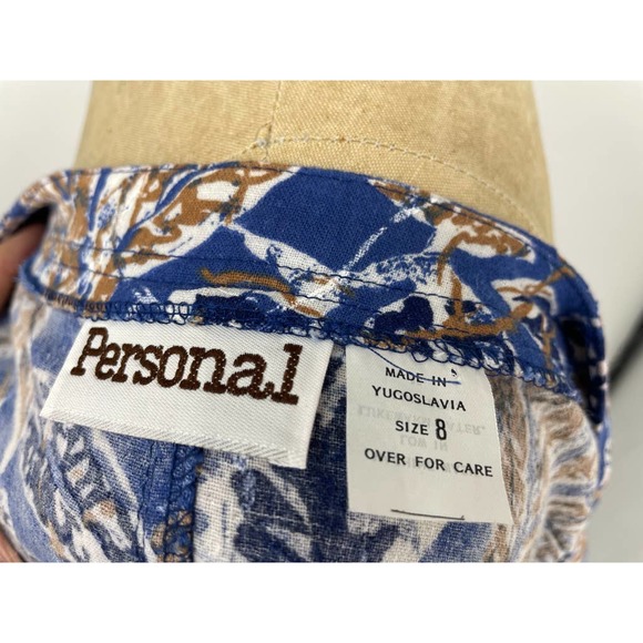 Vintage Personal Blue Tropical Printed Boat Neck Short Sleeve Shirt 8 - Picture 4 of 10